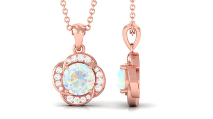0.8 Carat Round Shape Ethiopian Opal and Diamond Flower Necklace