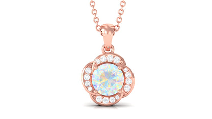 0.8 Carat Round Shape Ethiopian Opal and Diamond Flower Necklace