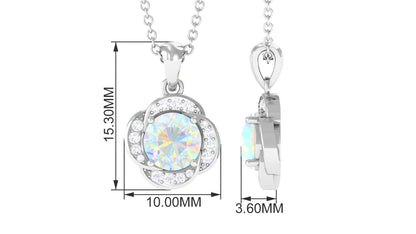 0.8 Carat Round Shape Ethiopian Opal and Diamond Flower Necklace