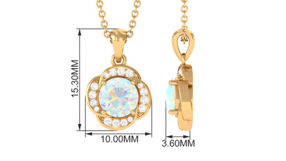 0.8 Carat Round Shape Ethiopian Opal and Diamond Flower Necklace