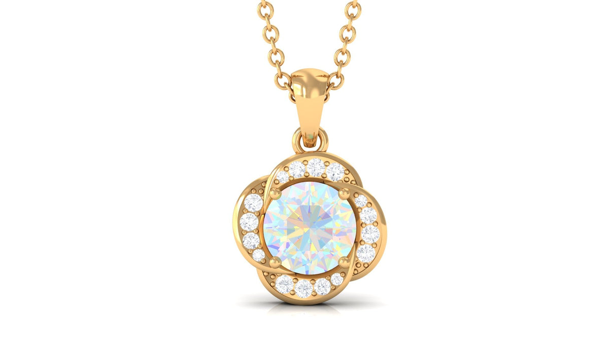 0.8 Carat Round Shape Ethiopian Opal and Diamond Flower Necklace