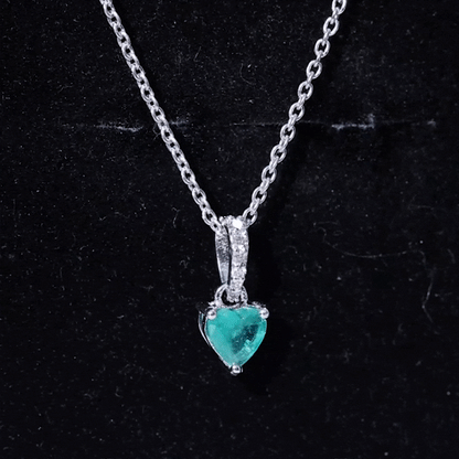 Heart Shape Emerald Promise Necklace with Diamond Accent Bail