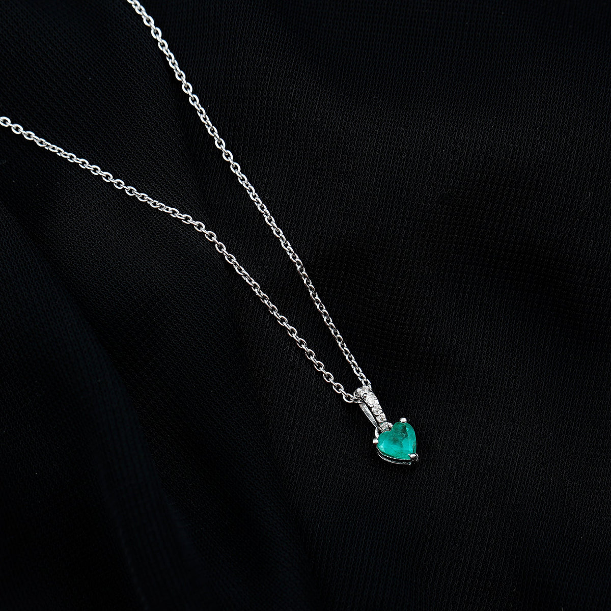 Heart Shape Emerald Promise Necklace with Diamond Accent Bail
