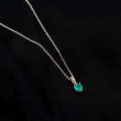 Heart Shape Emerald Promise Necklace with Diamond Accent Bail