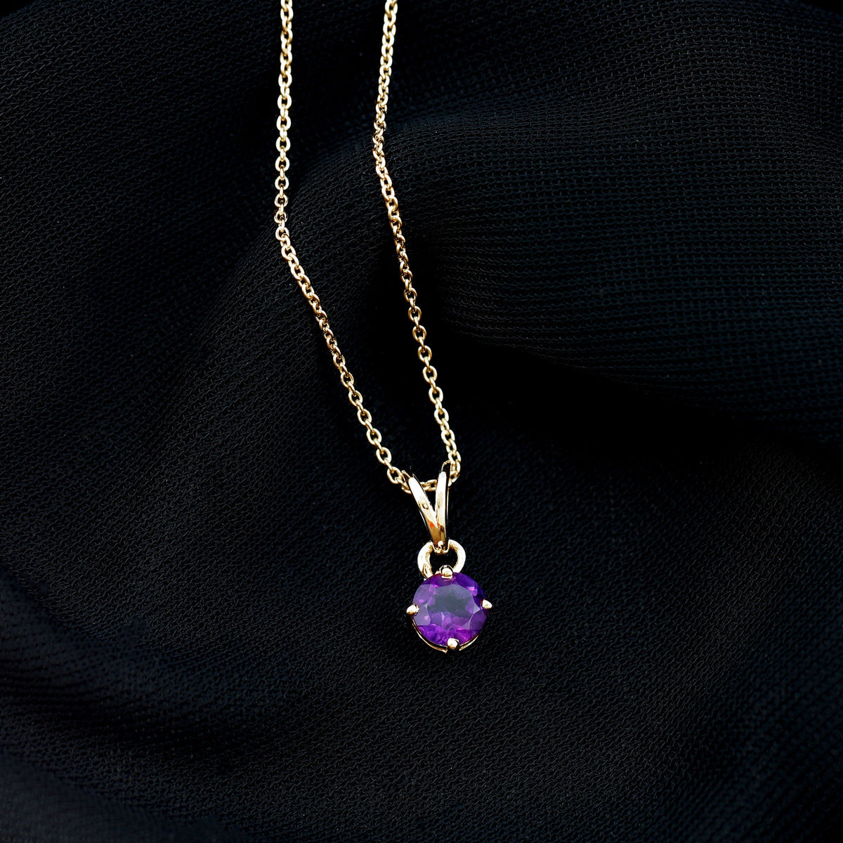 0.45 CT Round Amethyst Solitaire Pendant with Rabbit Ear Bail