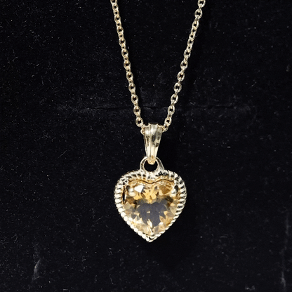 Natural Heart Shape 2 Carat Citrine Pendant Necklace with Rope Frame