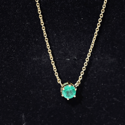 5MM Round Cut Solitaire Emerald Necklace in 6 Prong Setting