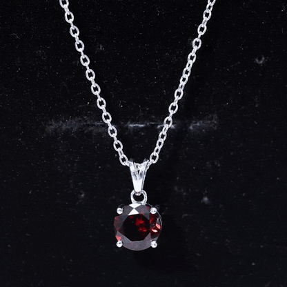 2.3 Carat Round Cut Garnet Solitaire Necklace with Rabbit Ear Bail