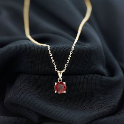 2.3 Carat Round Cut Garnet Solitaire Necklace with Rabbit Ear Bail