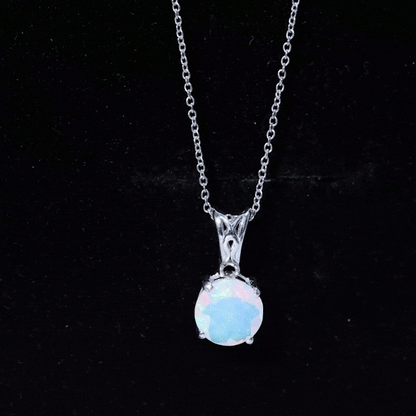 Real Ethiopian Opal Solitaire Pendant Necklace with Chain