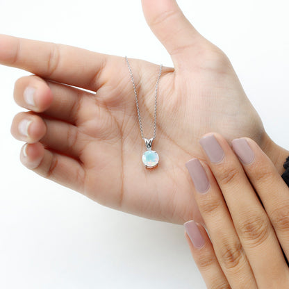 Real Ethiopian Opal Solitaire Pendant Necklace with Chain