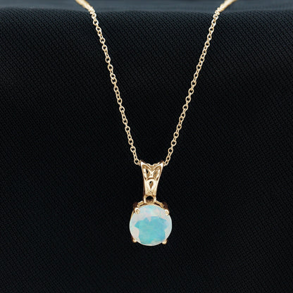Real Ethiopian Opal Solitaire Pendant Necklace with Chain