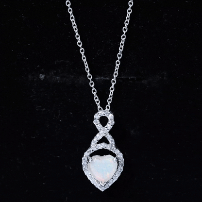 2 Carat Heart Shape Ethiopian Opal Infinity Pendant with Diamond