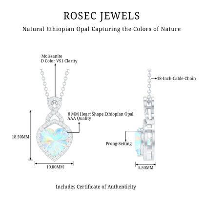 2 Carat Heart Shape Ethiopian Opal Infinity Pendant with Diamond