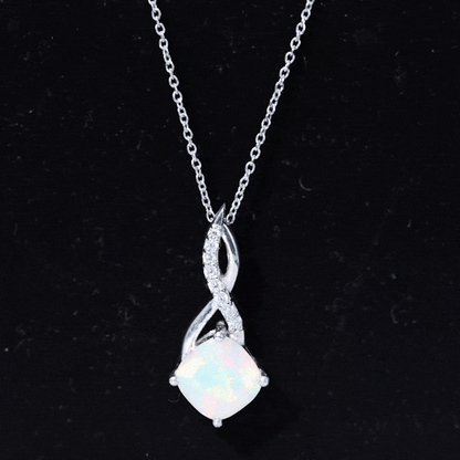 1.87 Carat Cushion Cut Ethiopian Opal Infinity Pendant with Silver Chain