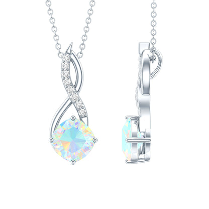 1.87 Carat Cushion Cut Ethiopian Opal Infinity Pendant with Silver Chain