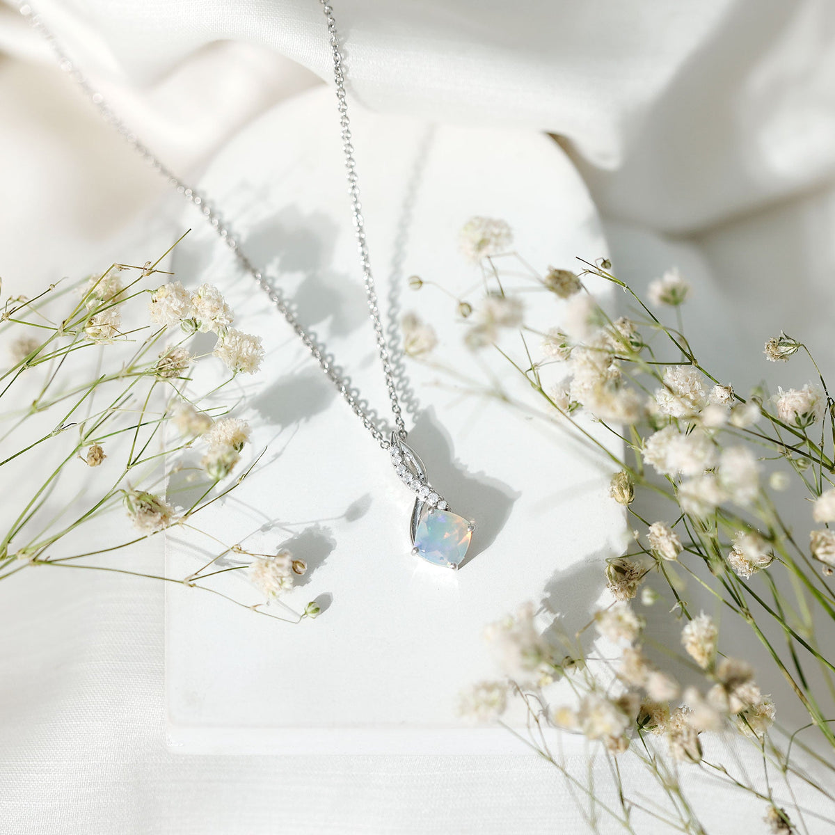 1.87 Carat Cushion Cut Ethiopian Opal Infinity Pendant with Silver Chain