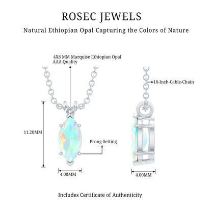 Marquise Cut 0.5 Carat Ethiopian Opal Solitaire Necklace with Silver Chain