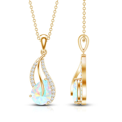 2 Carat Pear Shaped Ethiopian Opal and Diamond Leaf Pendant