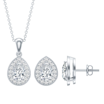 Sterling Silver Moissanite Teardrop Necklace and Earrings Set