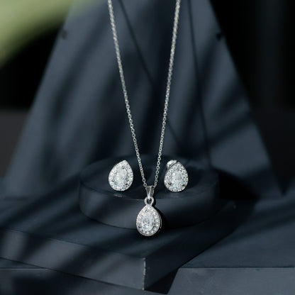 Sterling Silver Moissanite Teardrop Necklace and Earrings Set