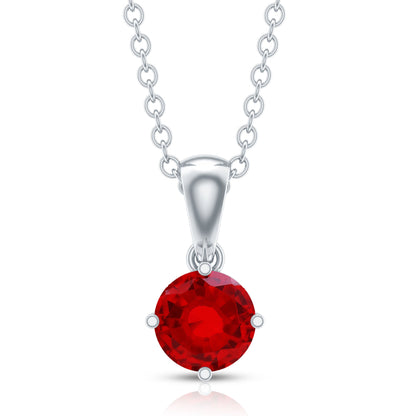 Womens Lab Grown Ruby Solitaire Necklace with Chain