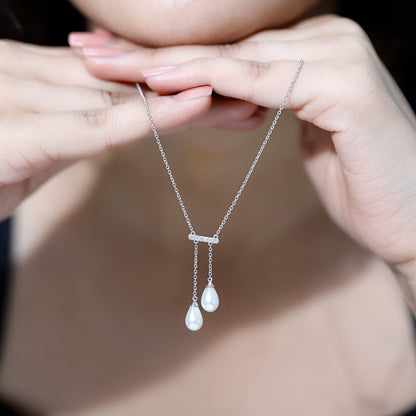 Genuine Freshwater Pearl and Diamond Bar Drop Necklace with Certificate