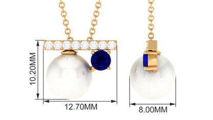 Round Freshwater Pearl and Blue Sapphire Estate Necklace with Moissanite