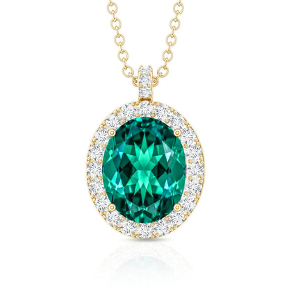 3 Carat Oval Lab Created Emerald Pendant with Diamond Halo