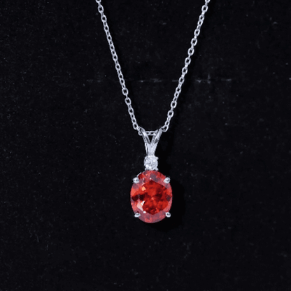 Oval Lab Created Orange Sapphire Solitaire Necklace with Chain