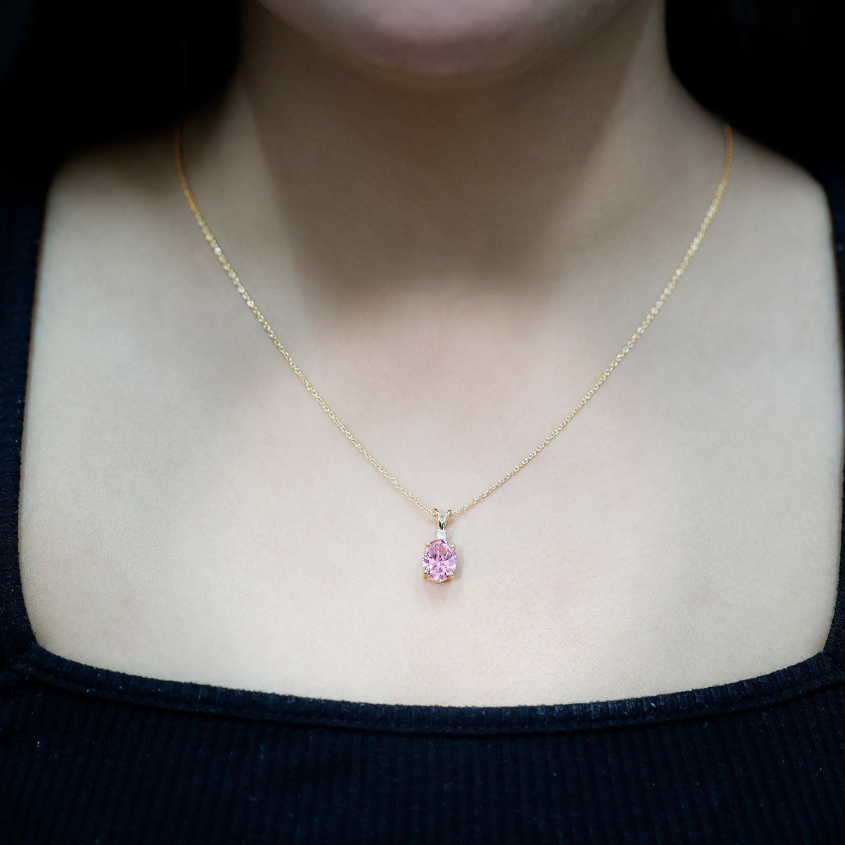 4 Carat Lab Created Pink Sapphire Oval Necklace