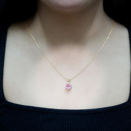 4 Carat Lab Created Pink Sapphire Oval Necklace