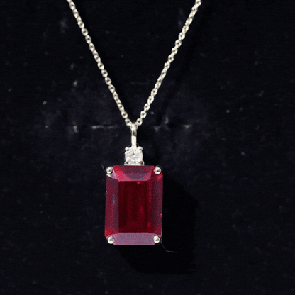 5 Carat Emerald Cut Lab Created Ruby Solitaire Pendant with Diamond