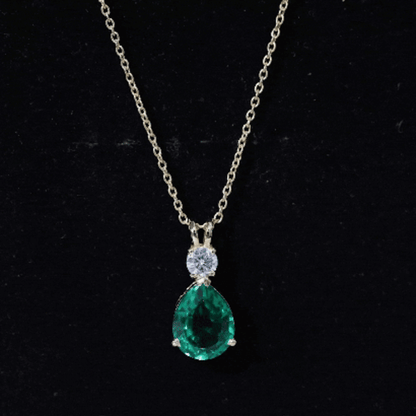2.5 CT Lab Created Emerald Diamond Teardrop Pendant with Certificate