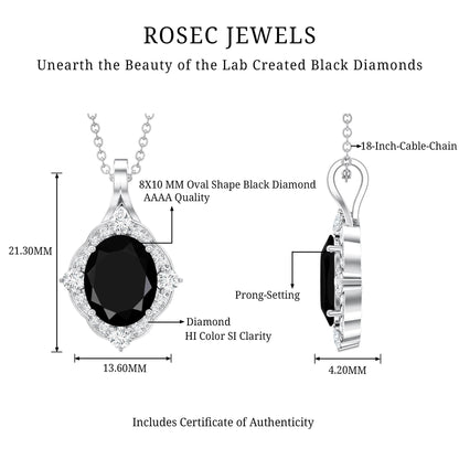 Vintage Style Created Black Diamond Halo Pendant Necklace