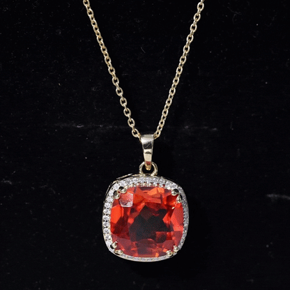 9 Carat Lab Created Orange Sapphire Diamond Statement Necklace For Women