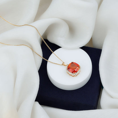 9 Carat Lab Created Orange Sapphire Diamond Statement Necklace For Women