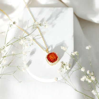 9 Carat Lab Created Orange Sapphire Diamond Statement Necklace For Women