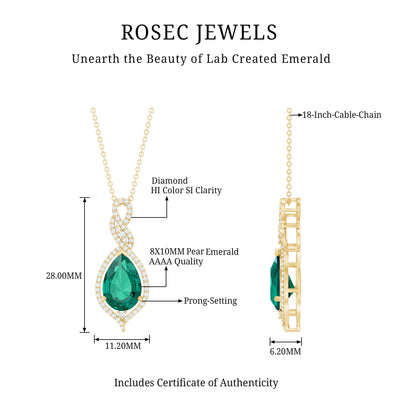 Certified 2.5 Carat Lab Grown Emerald and Diamond Bridal Necklace