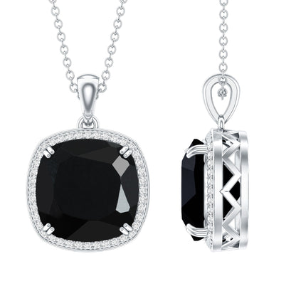 6 Carat Cushion Cut Lab Grown Black and White Diamond Halo Necklace