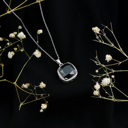 6 Carat Cushion Cut Lab Grown Black and White Diamond Halo Necklace