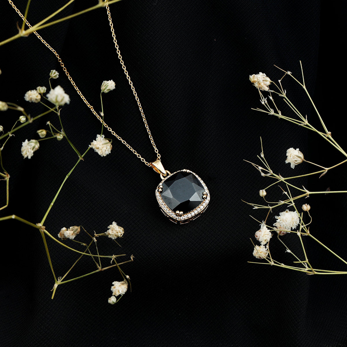 6 Carat Cushion Cut Lab Grown Black and White Diamond Halo Necklace