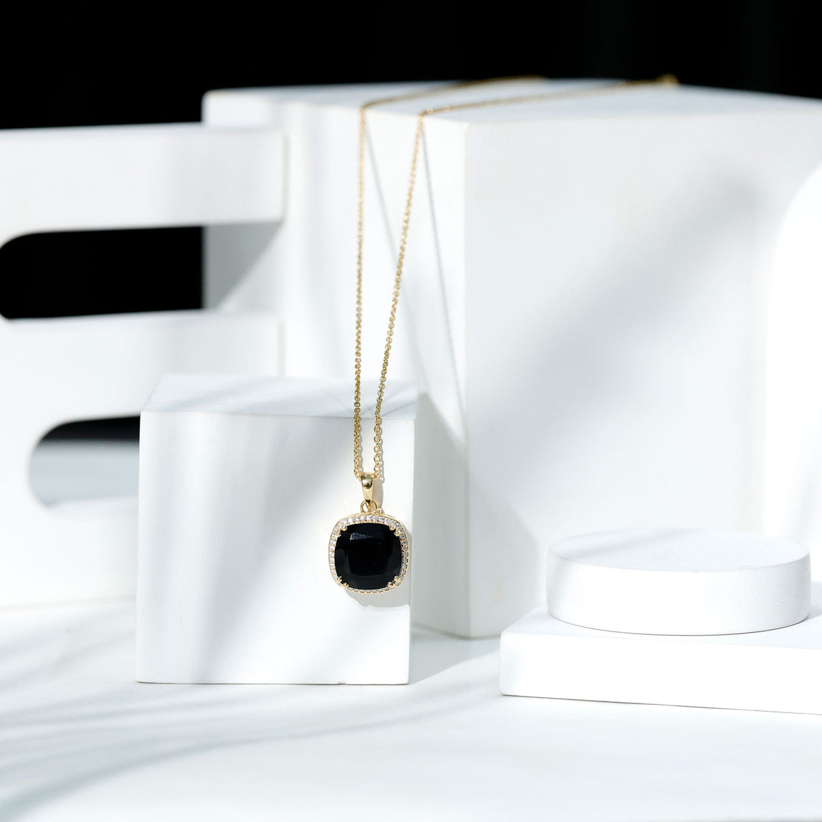 6 Carat Cushion Cut Lab Grown Black and White Diamond Halo Necklace