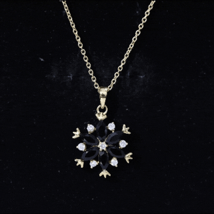 Certified Black Onyx Flower Pendant Necklace with Diamond