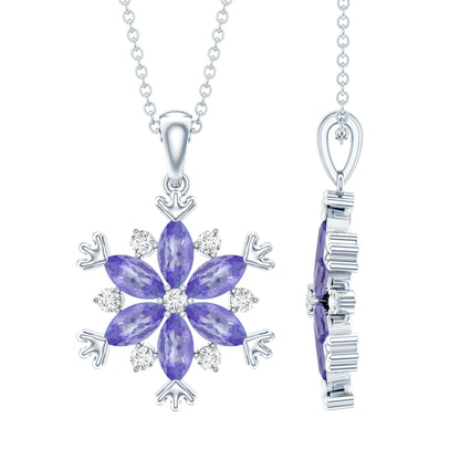 Natural Tanzanite Snowflake Necklace with Lab Diamond