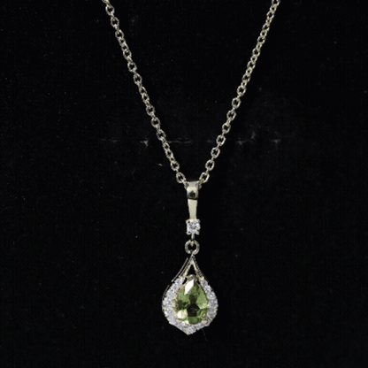 Certified Peridot and Diamond Teardrop Necklace in Gold Plated Silver