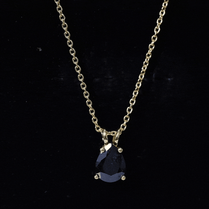 1.6 Carat Pear Shaped Black Onyx Solitaire Necklace with Silver Chain