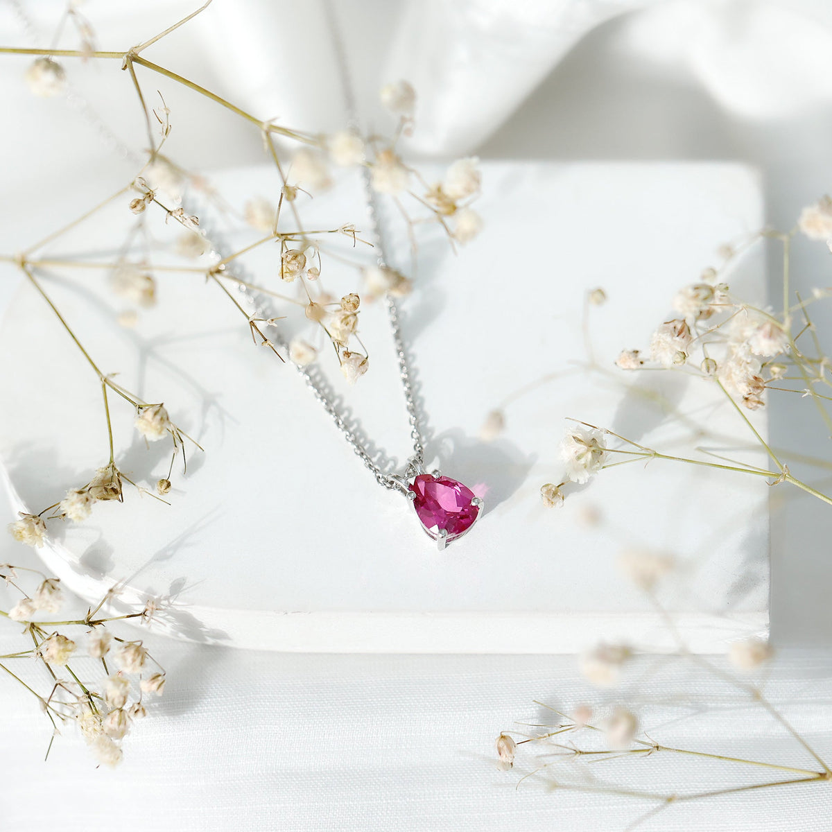 Certified 1.8 Carat Lab Grown Pink Sapphire Teardrop Necklace