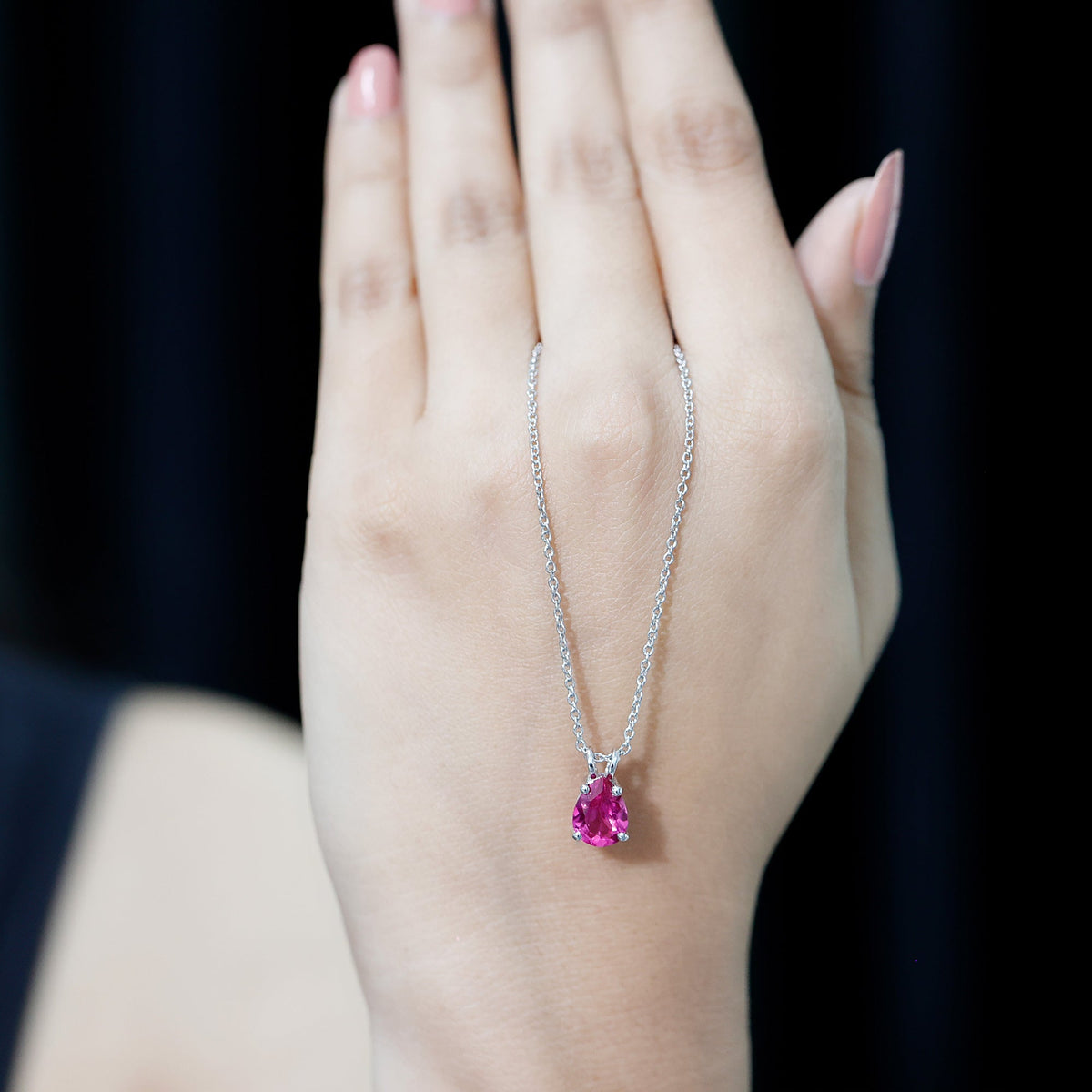 Certified 1.8 Carat Lab Grown Pink Sapphire Teardrop Necklace