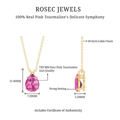 Genuine 1.6 Carat Pink Tourmaline Teardrop Necklace with Chain